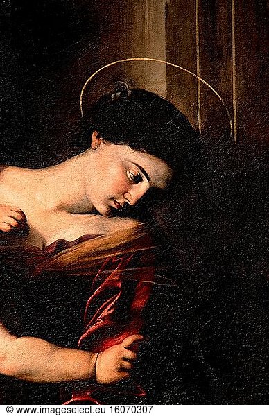 Kunst  Caravaggio Michelangelo Merisi  Milano 1571 - Porto Ercole 1610  Titel des Werkes  ?Die Madonna von Loreto - Madonna der Pilger? 1604  Ölgemälde auf Leinwand cm 260 x 150  Detail.