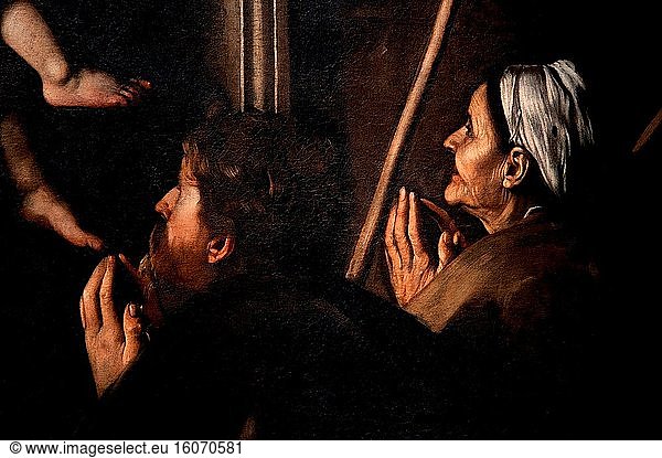 Kunst  Caravaggio Michelangelo Merisi  Milano 1571 - Porto Ercole 1610  Titel des Werkes  ?Die Madonna von Loreto - Madonna der Pilger? 1604  Ölgemälde auf Leinwand cm 260 x 150  Detail.