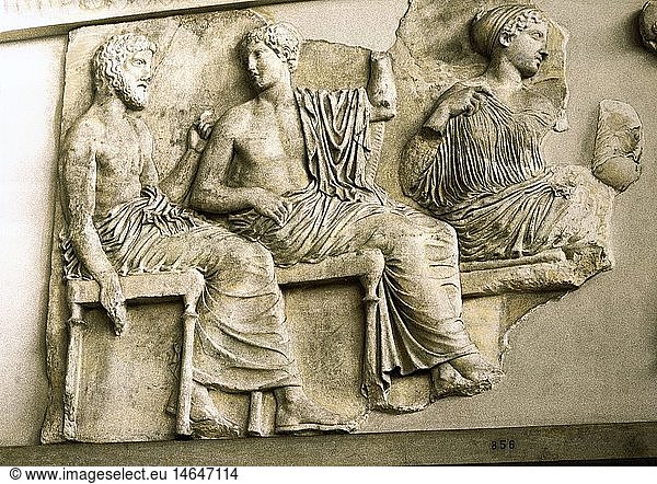 Kunst  Epochen  Antike  Griechenland  Skulptur  Relief  um 440 vChr.  Poseidon  Apollon & Artemis  Parthenon  Ostfries  Akropolismuseum Athen