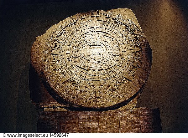Kunst  Epochen  Mesoamerika  Azteken  Kalender oder Sonnenstein  entstanden unter Axayacatl 1469 - 1483  Anthropologisches Museum  Mexiko-Stadt Kunst, Epochen, Mesoamerika, Azteken, Kalender oder Sonnenstein, entstanden unter Axayacatl 1469 - 1483, Anthropologisches Museum, Mexiko-Stadt,