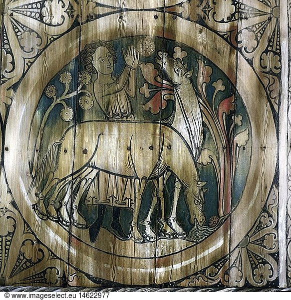 Kunst  Sakralkunst  GemÃ¤lde  Mann mit zwei Pferden  DeckengemÃ¤lde  Holz  13. Jahrhundert  Dorfkirche  DÃ¤desjÃ¶