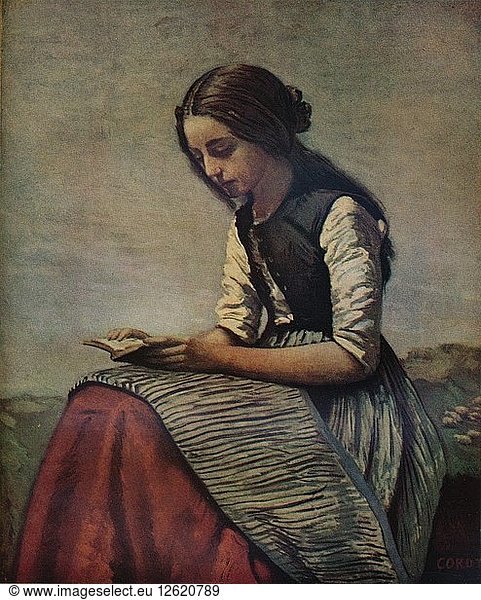 La petite Liseuse ou Jeune bergère assise et lisant  c1855. Artist: Jean-Baptiste-Camille Corot.