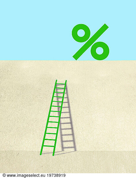 Ladder leaning on wall with percentage sign
