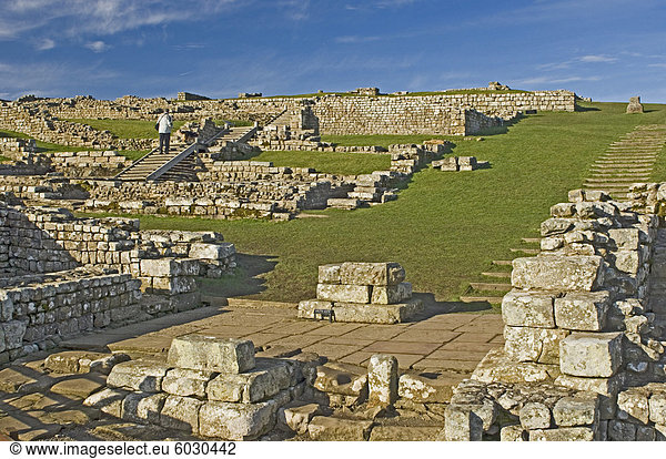Lag römischen Kastells aus dem Südtor Hadrianswall UNESCO Weltkulturerbe Northumbria England Vereinigtes Königreich Europa
