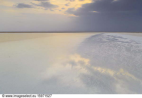 Lake Karum salt desert at sunset  Dallol  Danakil Depression  Afar Region  Ethiopia  Africa