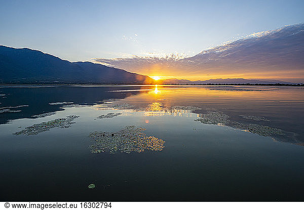 Lake Kerkini at sunrise  Macedonia  Greece