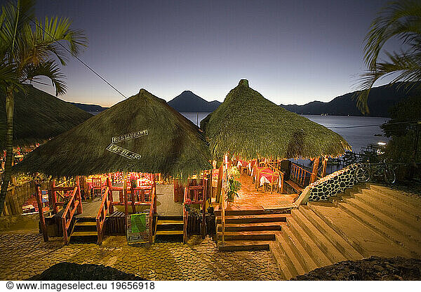 Lake side restaurants and cafes at Lake Atitlan  Panajachel  Gautemala