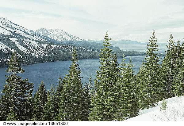 Lake Tahoe in the Sierra Nevada Mountains  California.