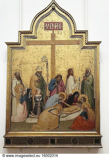Lamentation over the Dead Christ  1360-5 cirka  by Giottino Giotto di Stefano. Tempera on wood. The Uffizi Gallery is a prominent art museum located adjacent to the Piazza della Signoria in the Historic Centre of Florence in the region of Tuscany  Italy. Photo: Andr? Maslennikov.