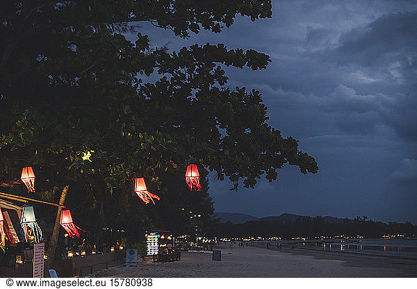 Lamps of a restaurant on the beach  Koh Lanta  Thailand