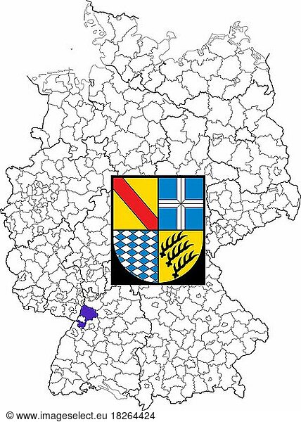 Landkreis Karlsruhe in Baden-Württemberg  location of the Landkreis within Germany  coat of arms  with Landkreis coat of arms (editorial use only) (official emblem) (advertising use restricted by law)