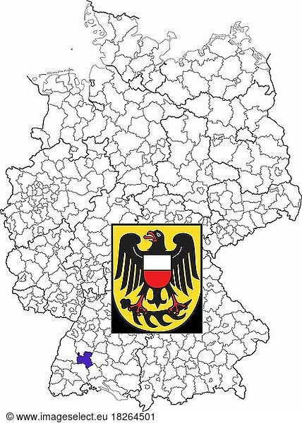 Landkreis Rottweil in Baden-Württemberg  Lage des Landkreis innerhalb von Deutschland  Wappen  mit Landkreiswappen (nur redaktionelle Verwendung) (amtliches Hoheitszeichen) (werbliche Nutzung gesetzlich beschränkt)