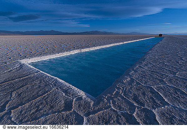 Landscape at sunset in Salinas Grandes in the province of Jujuy  Argentina  South America  America