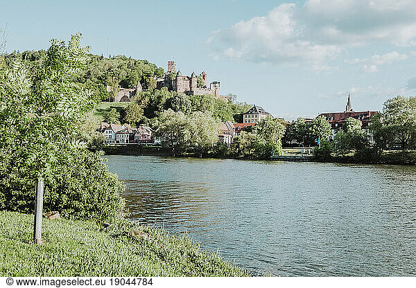 Landscape of a castle near to the river in a medieval town in Germany
