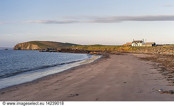Landscape on West Shetland.Sunset near Melby. Europe  Great Britain  Scotland  Northern Isles  Shetland  May