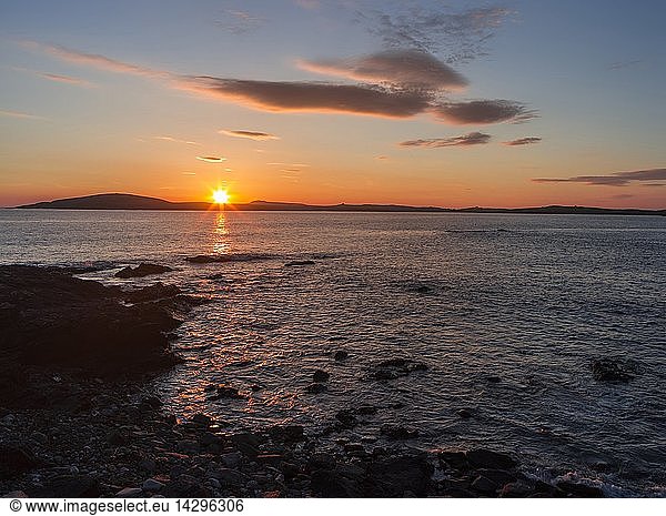 Landscape on West Shetland.sunset over the island of Papa Stour. Europe  Great Britain  Scotland  Northern Isles  Shetland  May