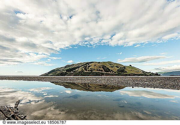 Landscape photo with reflection of Pepin Island in Cable Bay  NZ