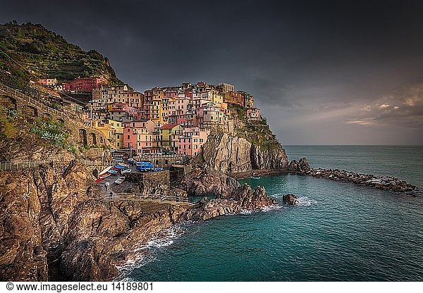 Landscape view of the city from the seaside  Manarola  Cinque Terre National Park  Ligury  Italy