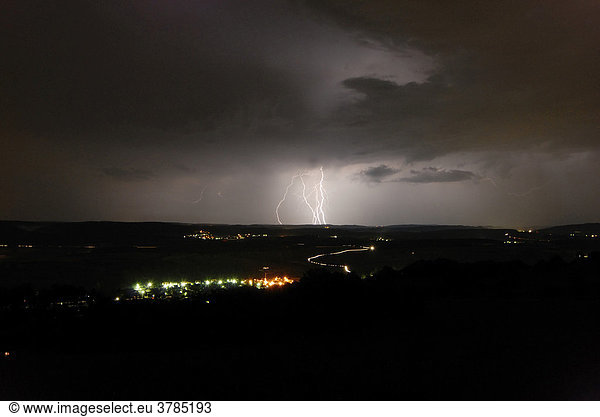 Landscape with lightnings - Baden Wuerttemberg  Germany  Europe.