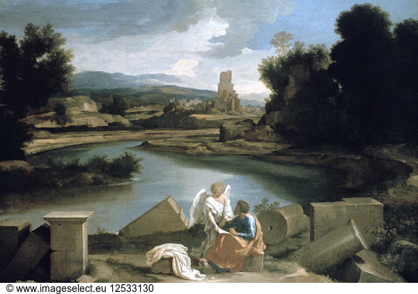 Landschaft mit dem heiligen Matthäus und dem Engel  um 1645. Künstler: Nicolas Poussin