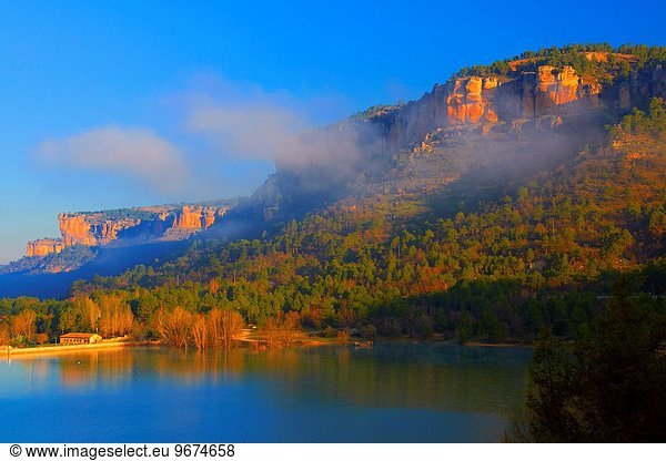 Landschaft Morgendämmerung Cuenca Cuenca Provinz Stausee Spanien