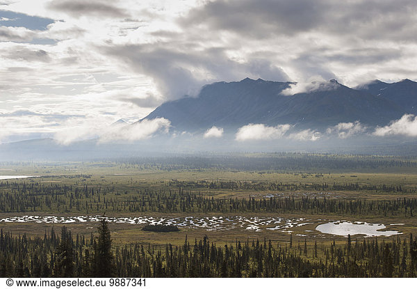 Landschaftlich schön landschaftlich reizvoll Berg Wald Hintergrund Ansicht Teich Tundra