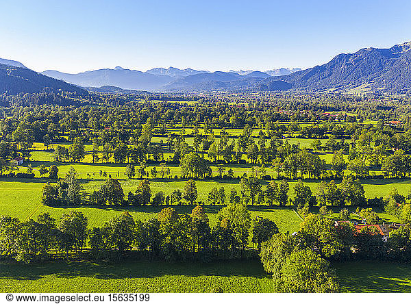 Landschaftsbild der Naturdenkmal-Heckenlandschaft bei Gaissach  Lenggries  Isarwinkel  Oberbayern  Bayern  Deutschland