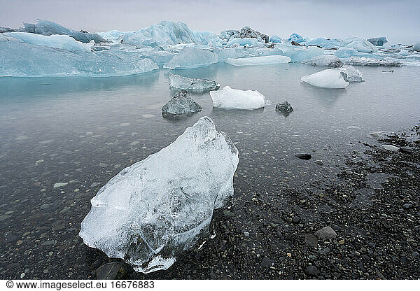 Large chunk of ice at Jokulsarlon Glacier Lagoon  Iceland