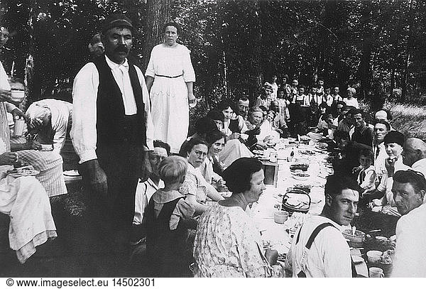 Large Group of People at American Picnic  1900