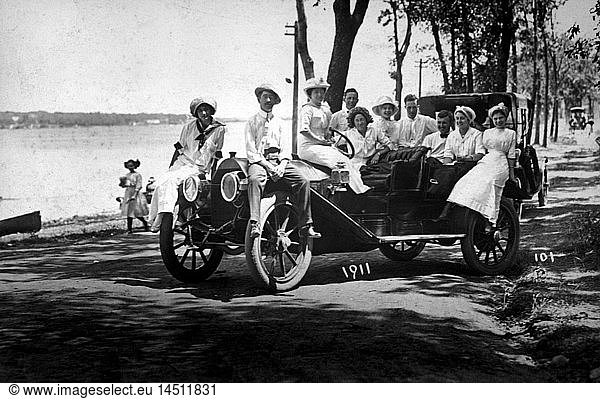Large Group of People With Automobile  Portrait  1911