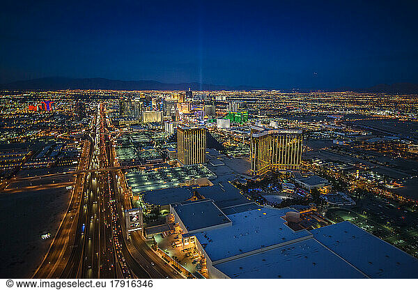 Las Vegas cityscape at dusk.
