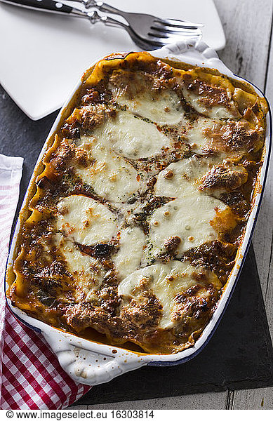 Lasagne bolognese with mozzarella and vegetables