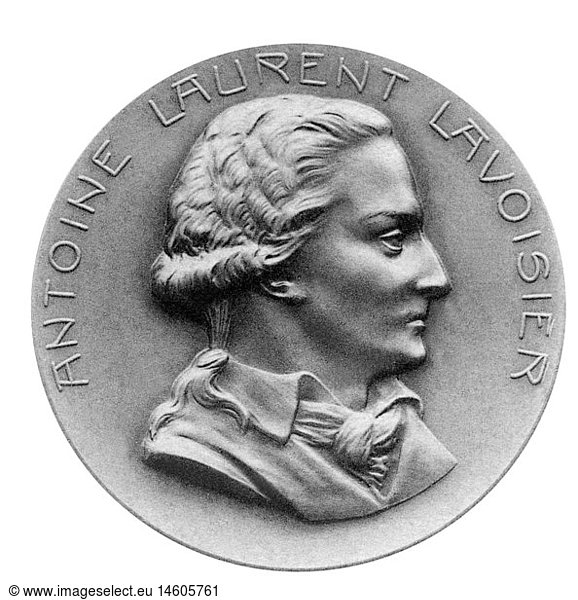 Lavoisier  Antoine Laurent  26.8.1743 - 8.5.1794  French chemist  portrait  medal  obverse  Stuttgarter Metallwarenfabrik Mayer & Wilhelm  famous men series  Stuttgart  circa 1900