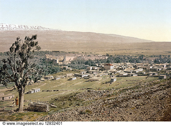 LEBANON: BAALBEK. View of the city of Baalbek  including the ruins of the Roman city of Heliopolis. Photochrome  c1895.