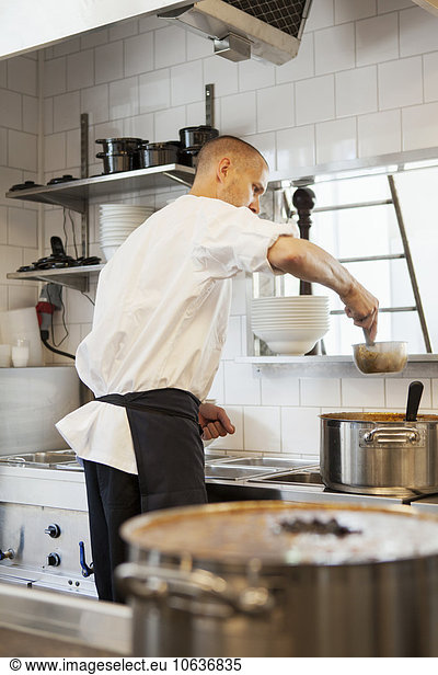 Lebensmittel Vorbereitung Küche Rückansicht Ansicht Köchin