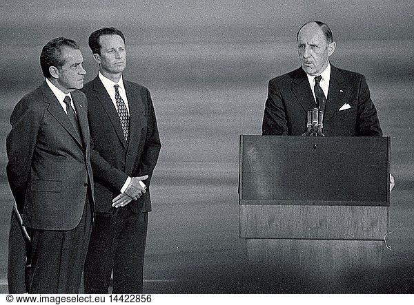 Left to Right: US president Nixon  King Baudouin of Belgium and Secretary General of NATo Joseph Luns at a NATO meeting 1969.