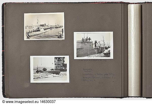 Legacy of U-boat commander Hans Cohausz  14 photo albums on the naval and U-boat service A total of 14 albums with over 2 500 photographs from the period 1913 - 1968  military and civilian images  some of which are inscribed. Included are 360 first-rate images of U-Boats   showing technology  crews  arrivals  commissioning. Other images mostly from the time of the Second World War include the cruiser Emden (450 photos of her time in service)  the line battleship Hessen (two photo albums)  station tender Nordsee as we historic  historical  people  1930s  20th century  navy  naval forces  military  militaria  branch of service  branches of service  armed forces  armed service  object  objects  stills  clipping  clippings  cut out  cut-out  cut-outs  photograph  photo  photographs  album  albums  photo album  photo albums