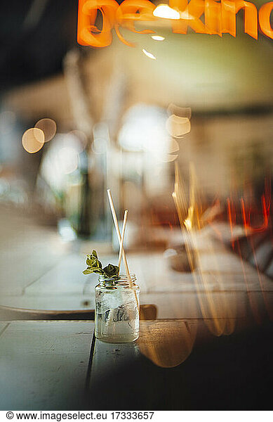 Lemonade drink on cafe table