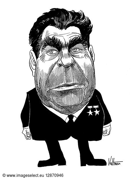 LEONID BREZHNEV (1906-1982). Soviet political leader. Caricature by Edmund Valtman  c1968.