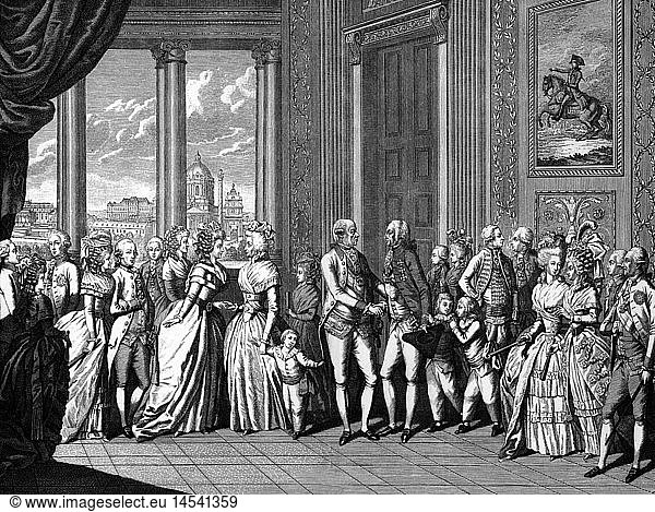 Leopold II.  5.5.1747 - 1.3.1792  RÃ¶m.- Deut. Kaiser 30.9.1790 - 1.3.1792  mit Familie beim Empfang von Ferdinand I. KÃ¶nig Beider Sizilien in Wien  Kupferstich  circa 1791 Leopold II., 5.5.1747 - 1.3.1792, RÃ¶m.- Deut. Kaiser 30.9.1790 - 1.3.1792, mit Familie beim Empfang von Ferdinand I. KÃ¶nig Beider Sizilien in Wien, Kupferstich, circa 1791,