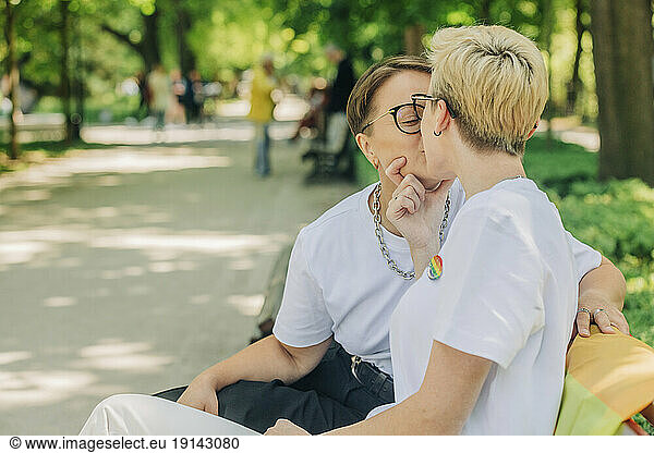 Lesbians kissing each other in park