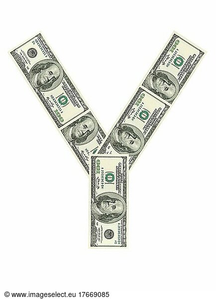 Letter Y made of dollars before white background