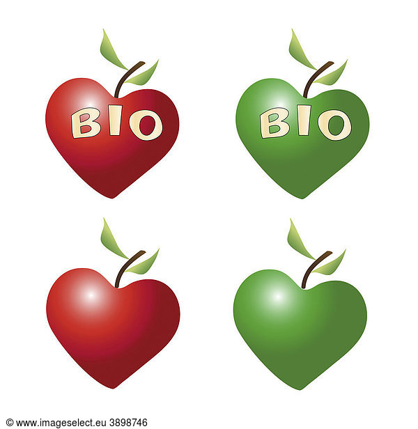Lettering bio,  heart-shaped apples,  organic food