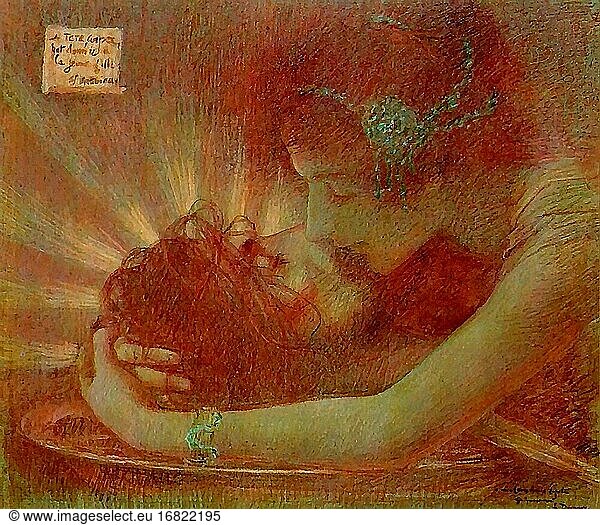 Levy-Dhurmer Lucien - Salome Embracing the Severed Head of John the Baptist - French School - 19th and Early 20th Century.