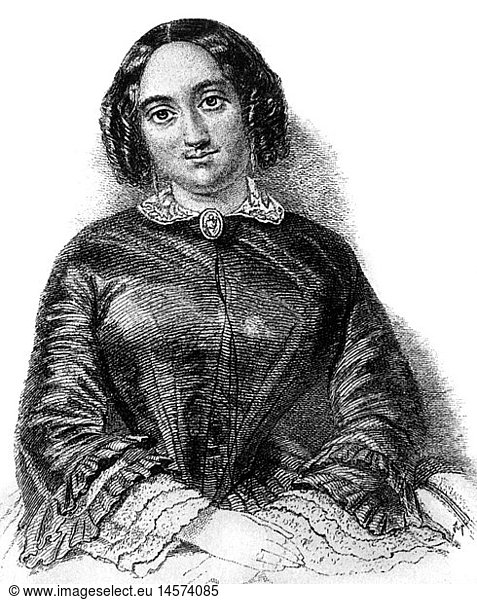 Lewald-Stahr  Fanny  24.3.1811 - 5.8.1889  deut. Schriftstellerin  Halbfigur  Kupferstich  19. Jh. Lewald-Stahr, Fanny, 24.3.1811 - 5.8.1889, deut. Schriftstellerin, Halbfigur, Kupferstich, 19. Jh.,