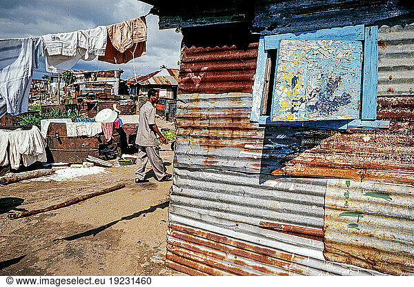 Liberia  Monrovia  report on the life of the civilian population during the 1st civil war in the Liberian capital. Tin shacks in a slum on the outskirts of the capital.
Monrovia  1994.