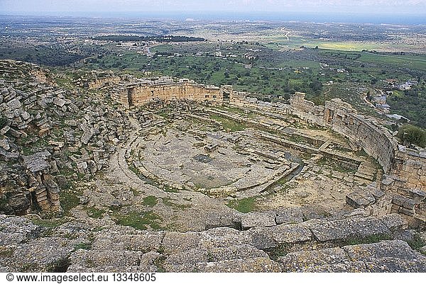 LIBYA Cyrene View over the Greek theater ruins dating from the 6th century BC from the upper steps