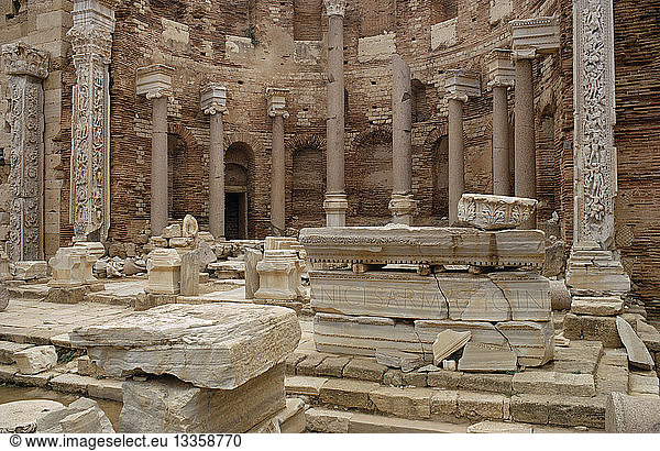 LIBYA Leptis Magna Roman ruins of the Severan Basilica dating from the 3rd century