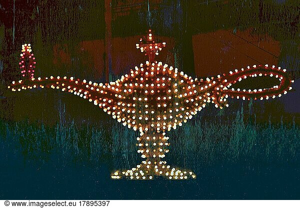 Lichter formen Öllampe  Aladins Wunderlampe  orientalisches Märchen aus Tausendundeiner Nacht  Bokeh  stilisierte Ölmalerei  Illustration  Fremont Street  Las Vegas  Nevada  USA  Nordamerika