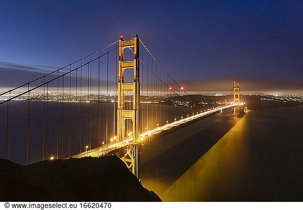 Light trail on Golden Gate Bridge at San Francisco  California  USA